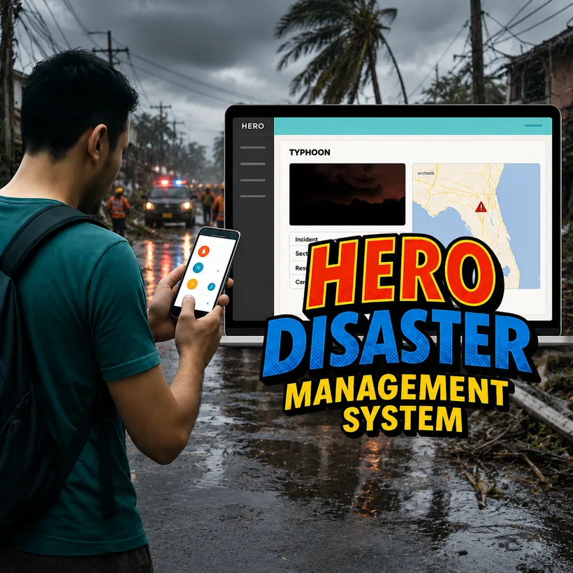 HERO Disaster Management System: a responder with a phone, and the incident view on a laptop